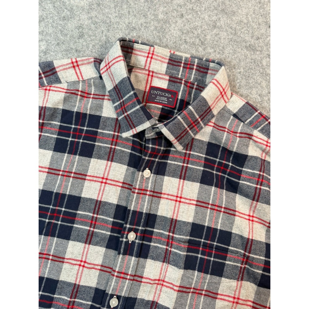UNTUCKit‎ Mens XL Flannel Shirt Navy Red Plaid Long Sleeve Button Down Cotton